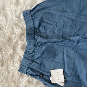 Washed denim wide leg pants